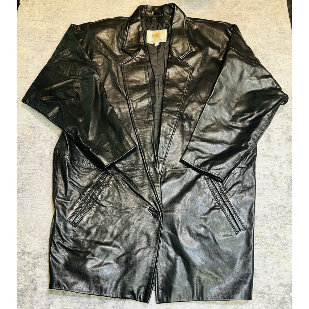 Vintage Golden Bear Leather Coat Mens Large Black Oxford Notch Lapel Formal Wear